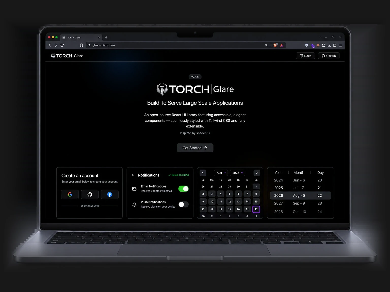 The TORCH Glare documentation running on a laptop
