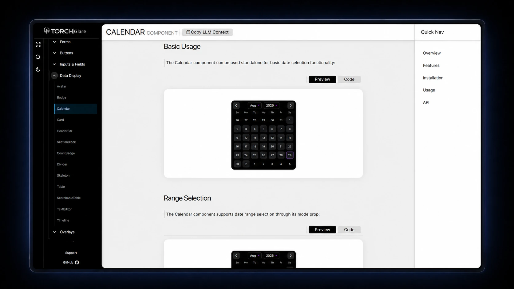 TORCH Glare docs — Calendar