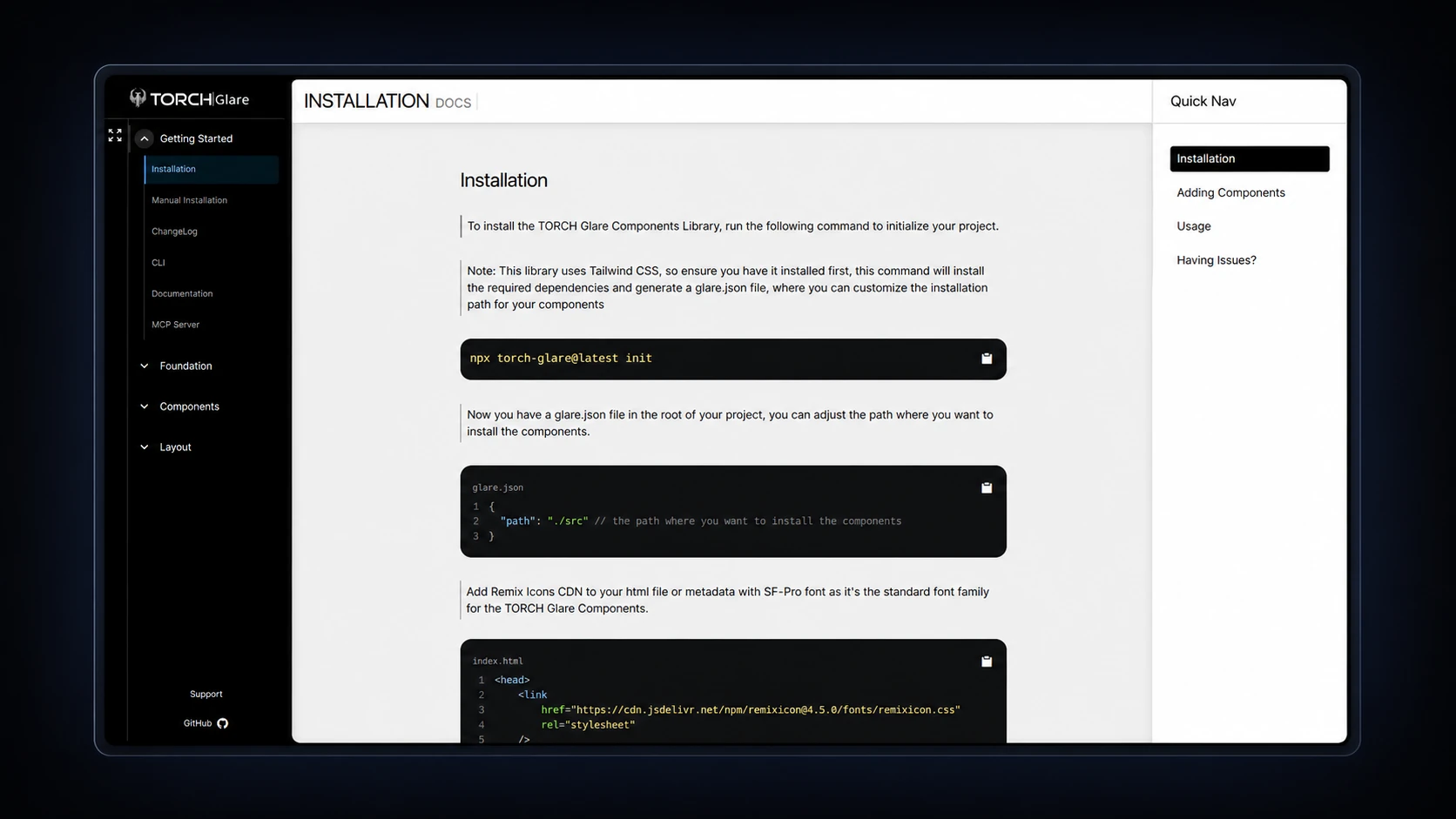 TORCH Glare docs — Installation